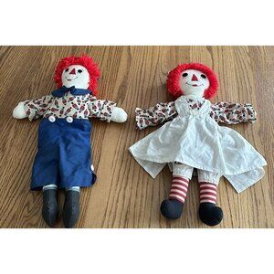 Vintage 70s Raggedy Ann &Andy Doll Toy Soldier Print Clothes Red Yarn Face